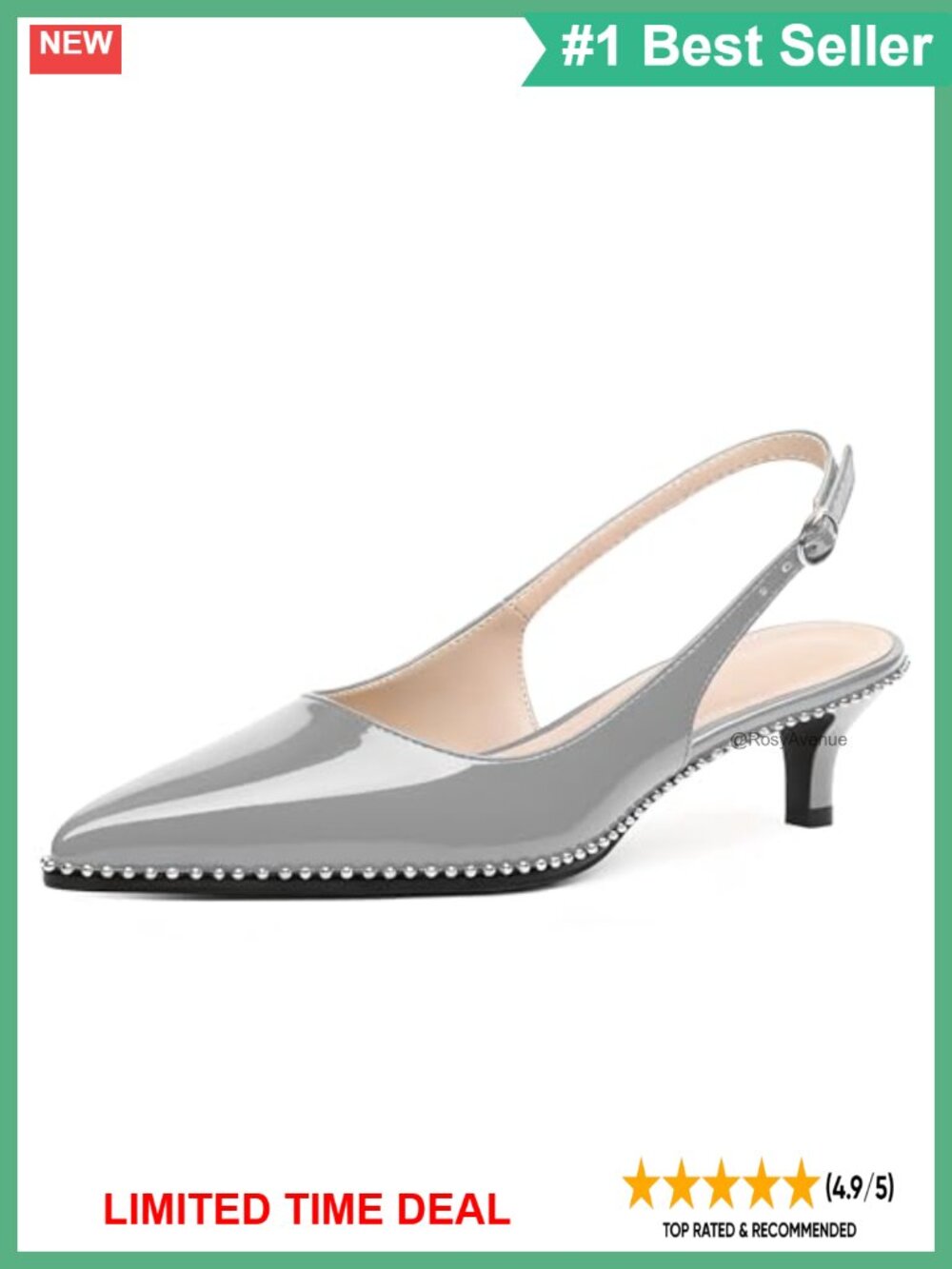 Slingback Kitten Heels Pointed Toe Beaded Pumps Dress Shoes 1.6 In